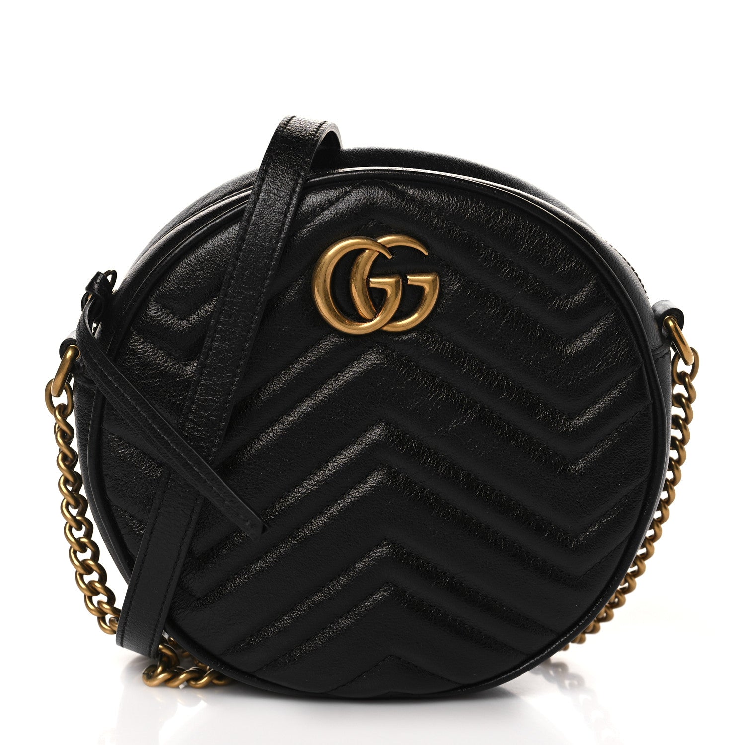 Gucci Azalea Calfskin Matelasse Heart Mini GG Marmont Round Shoulder Bag Black 1 of 8