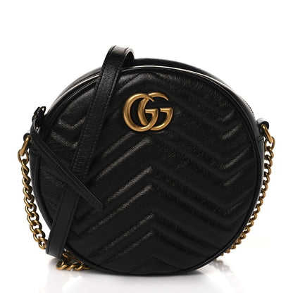 Gucci Azalea Calfskin Matelasse Heart Mini GG Marmont Round Shoulder Bag Black 1 of 8