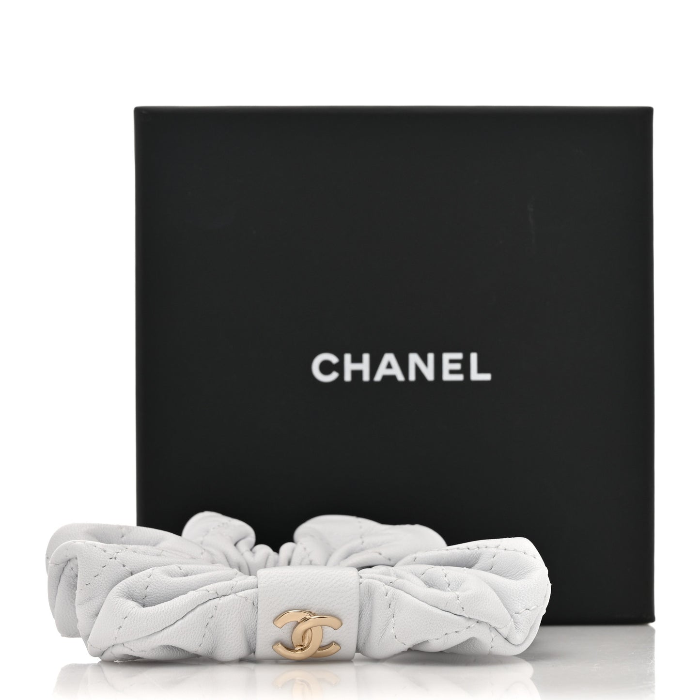 Lambskin Quilted CC Hair Scrunchie White