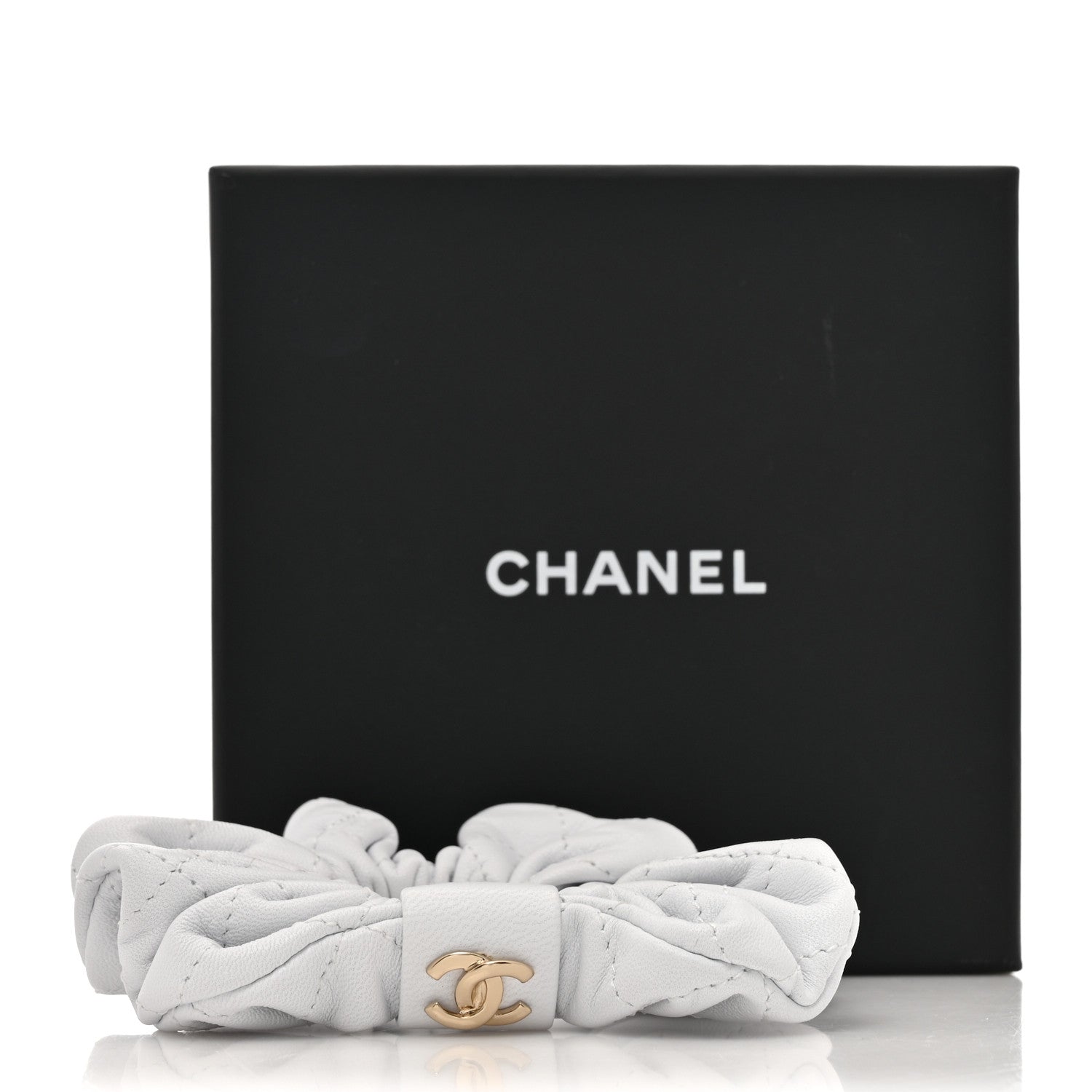Chanel Lambskin Quilted CC Hair Scrunchie White 5 of 5