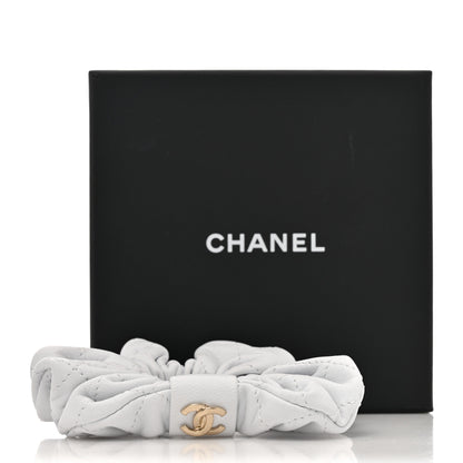 Chanel Lambskin Quilted CC Hair Scrunchie White 5 of 5