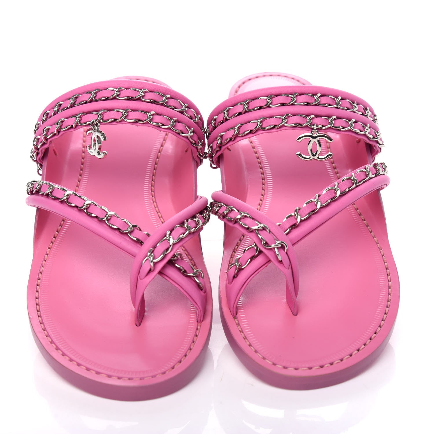 Chanel Calfskin Chain CC Thong Flat Sandals 40 Pink 5 of 11
