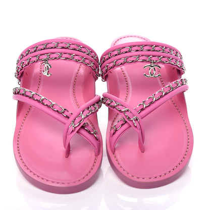 Chanel Calfskin Chain CC Thong Flat Sandals 40 Pink 5 of 11