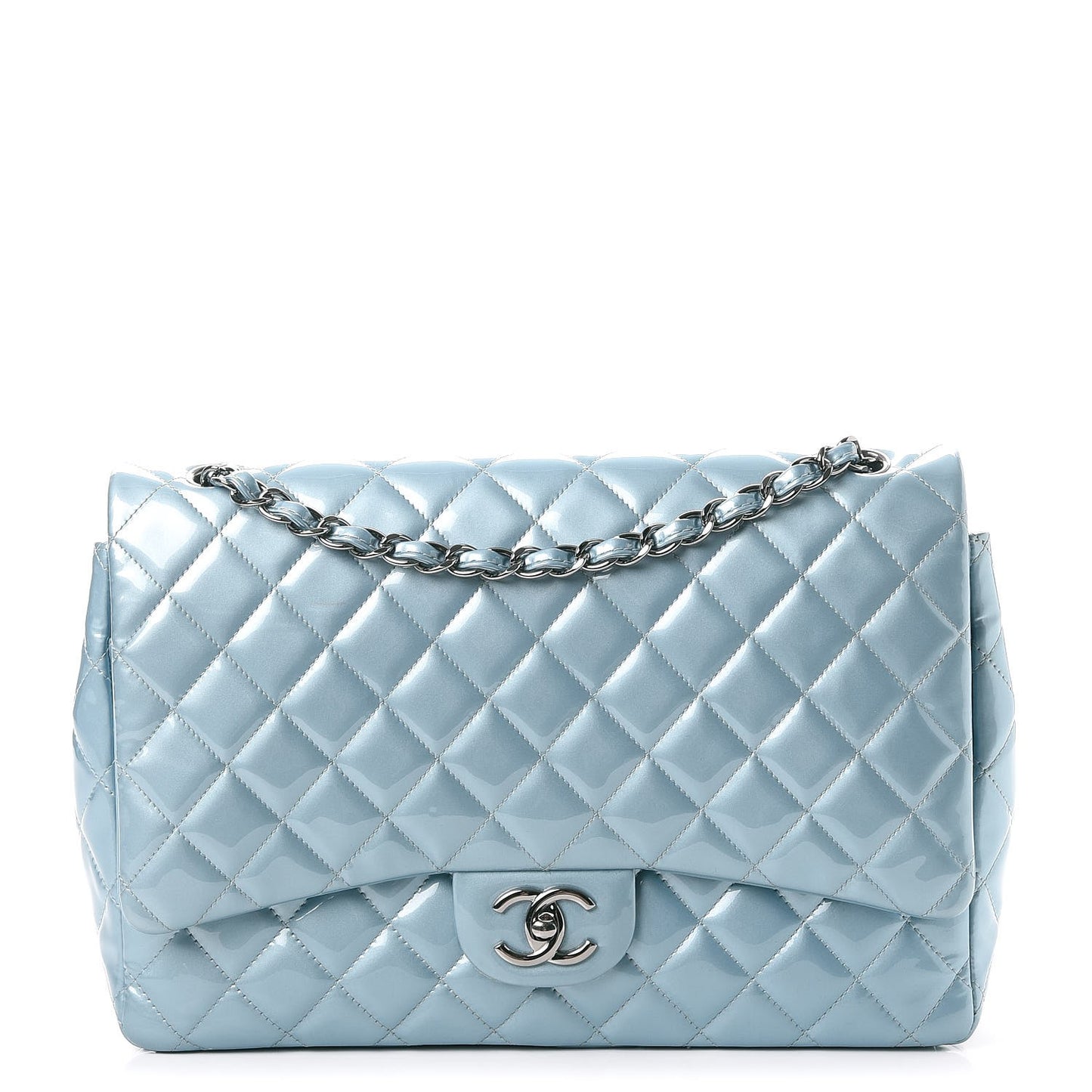 Patent Quilted Maxi Double Flap Blue