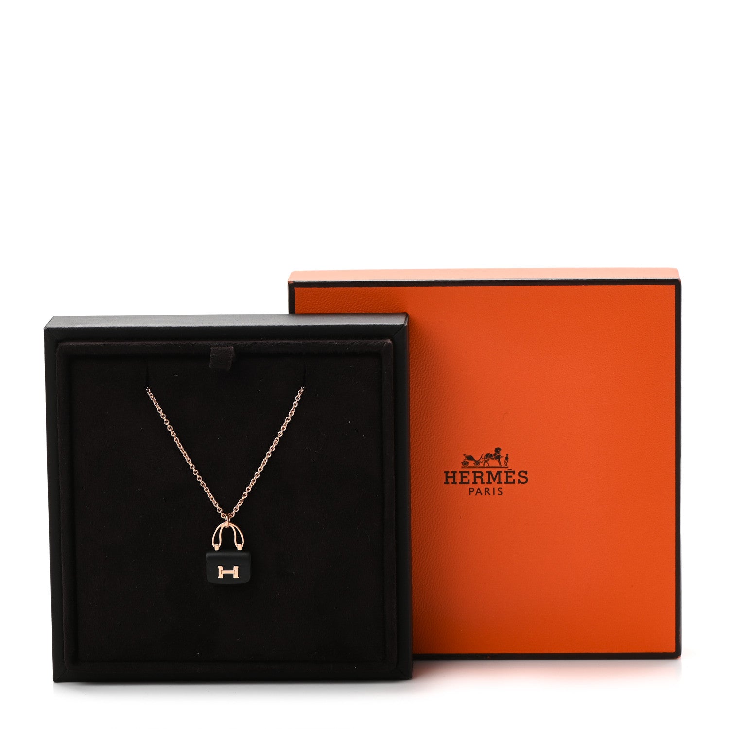 Hermes 18K Rose Gold Black Jade Constance Amulettes Pendant Necklace 6 of 6