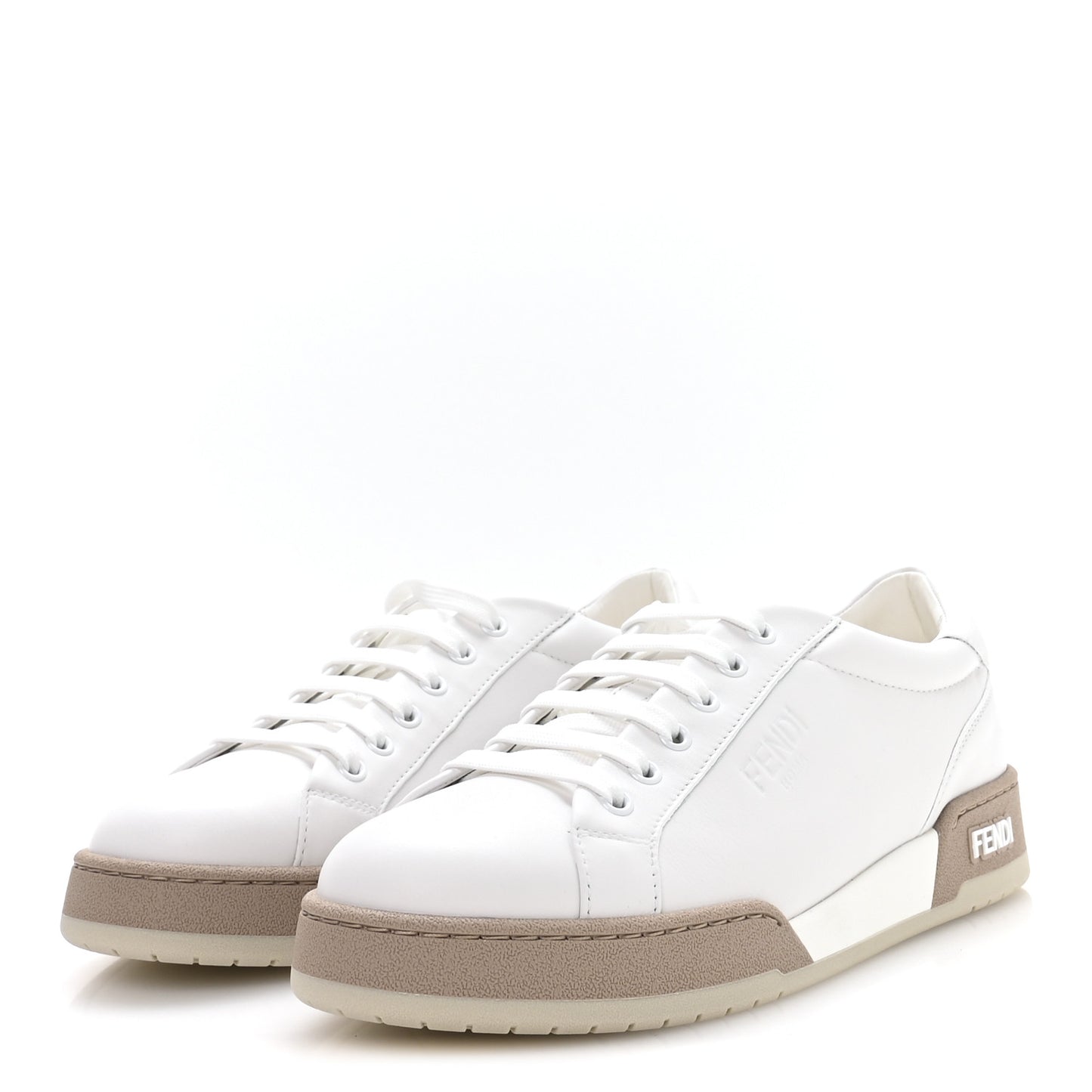 Calfskin Mens Fendi Match Low Top Sneakers 6 White Beige