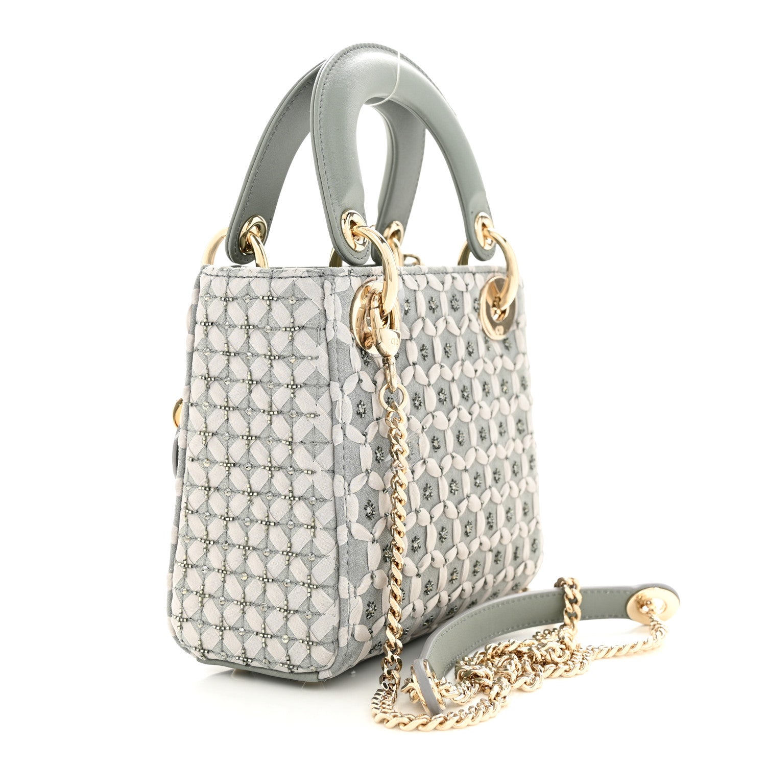 Christian Dior Suede Calfskin Stone And Beads Mini Lady Dior Grey 3 of 10