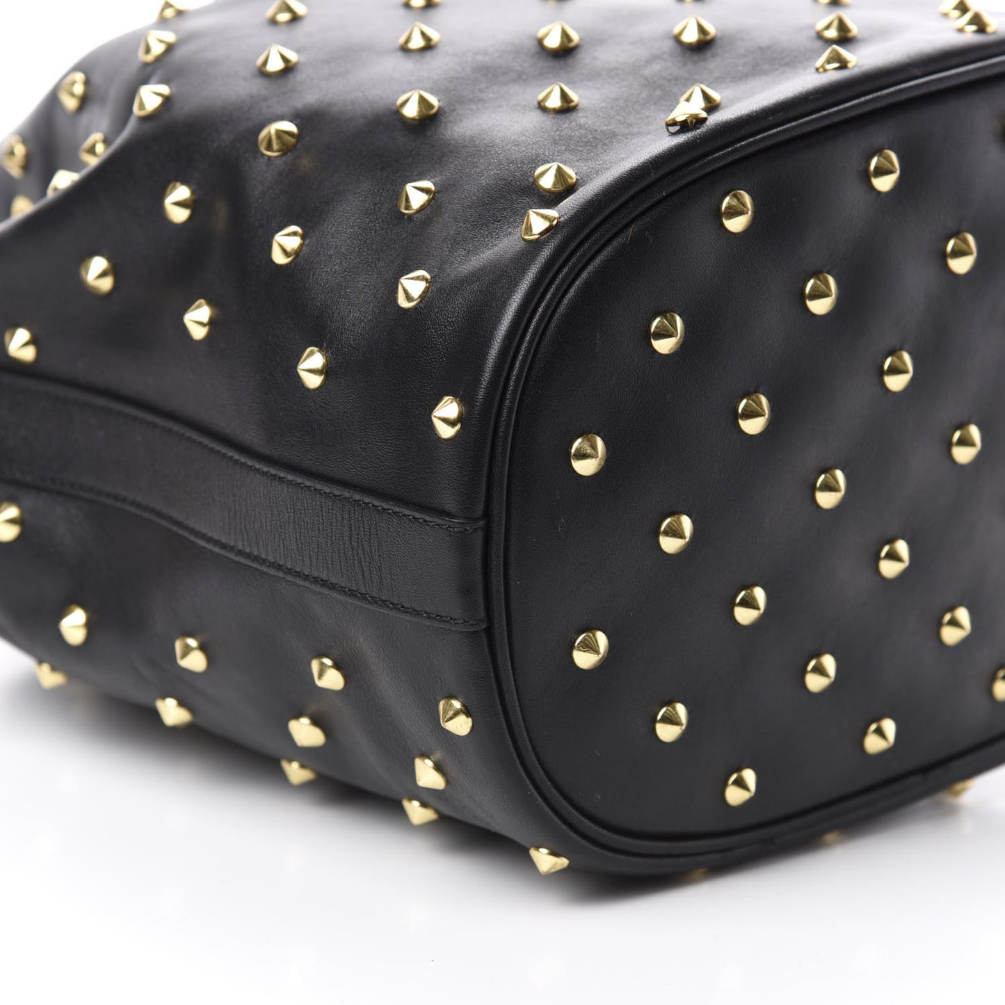 Calfskin Studded Padlock Bucket Bag Black