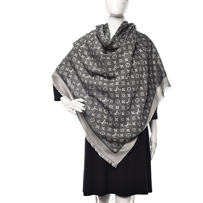 Louis Vuitton Wool Silk Monogram Denim Shawl Black 2 of 4