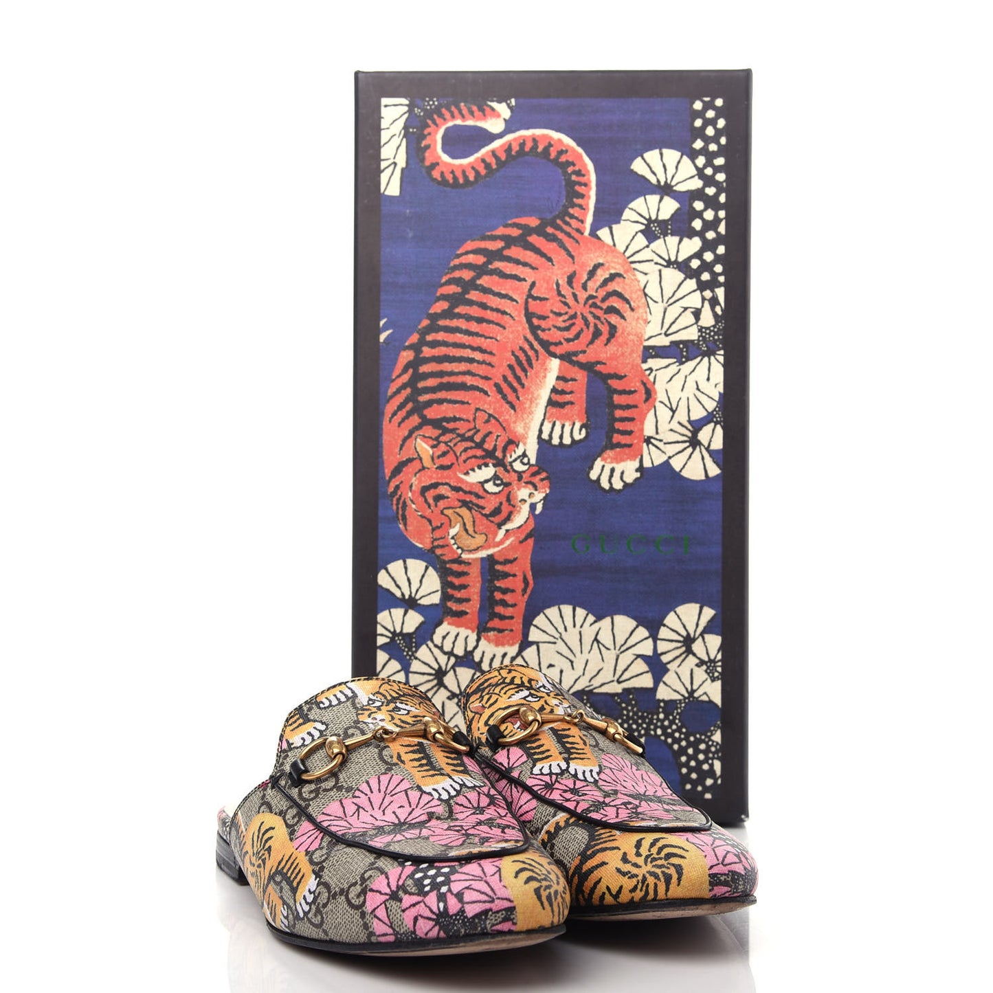 GG Supreme Monogram Bengal Womens Princetown Slippers 36 Beige Crop Pink