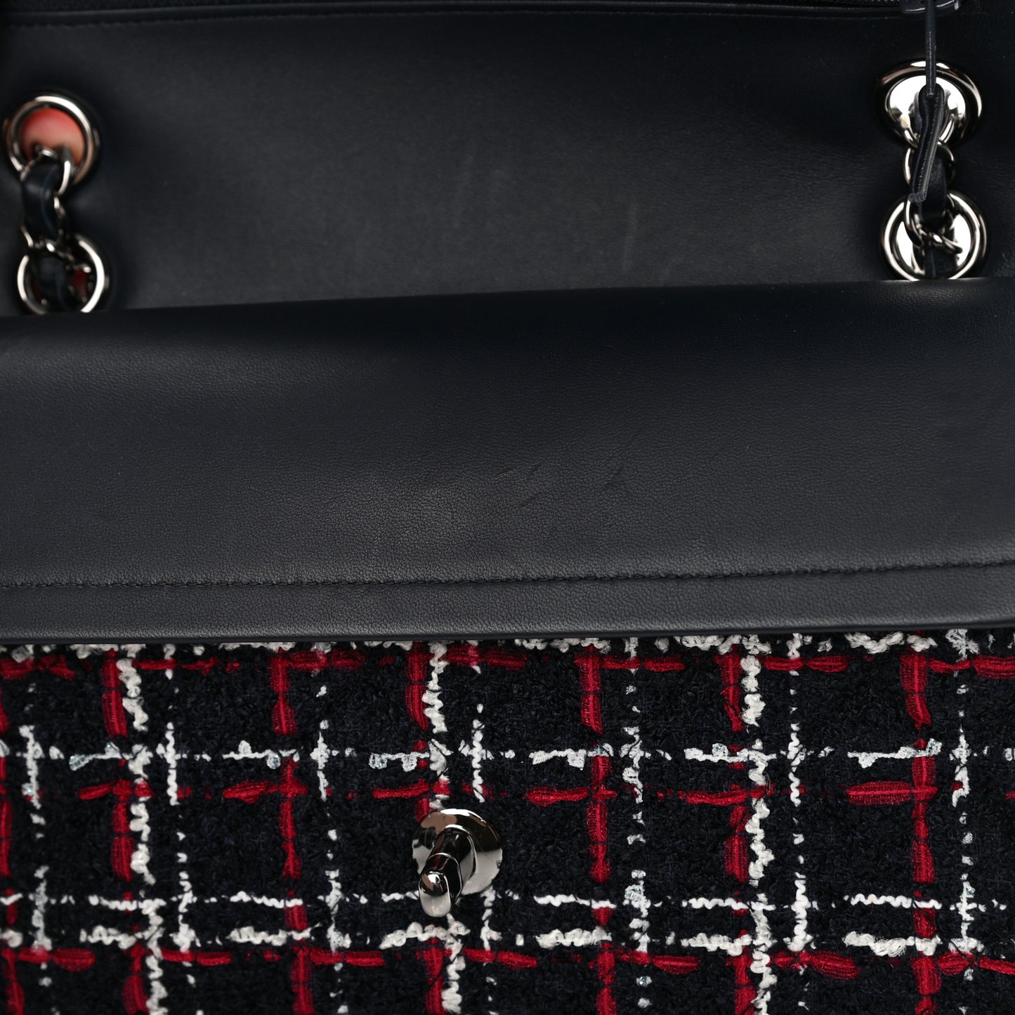 Tweed Quilted Medium Double Flap Navy White Red
