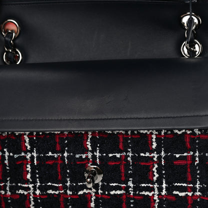 Chanel Tweed Quilted Medium Double Flap Navy White Red 14 of 16