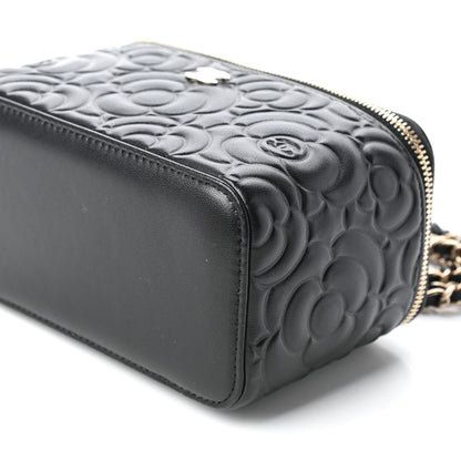 Chanel Lambskin Camellia Embossed Small Vanity Case With Chain Black 10 of 11