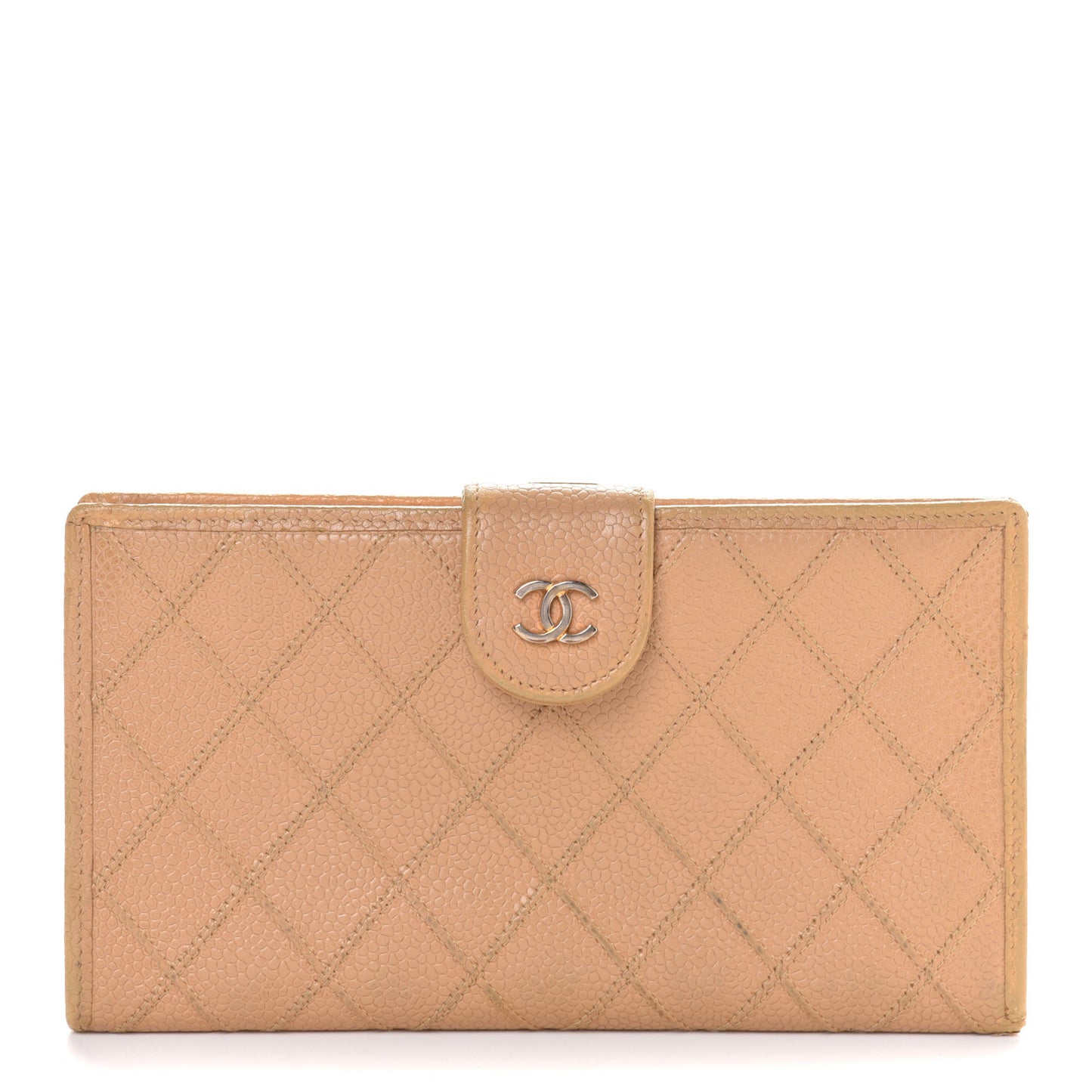 Caviar Diamond Stitched French Wallet Beige