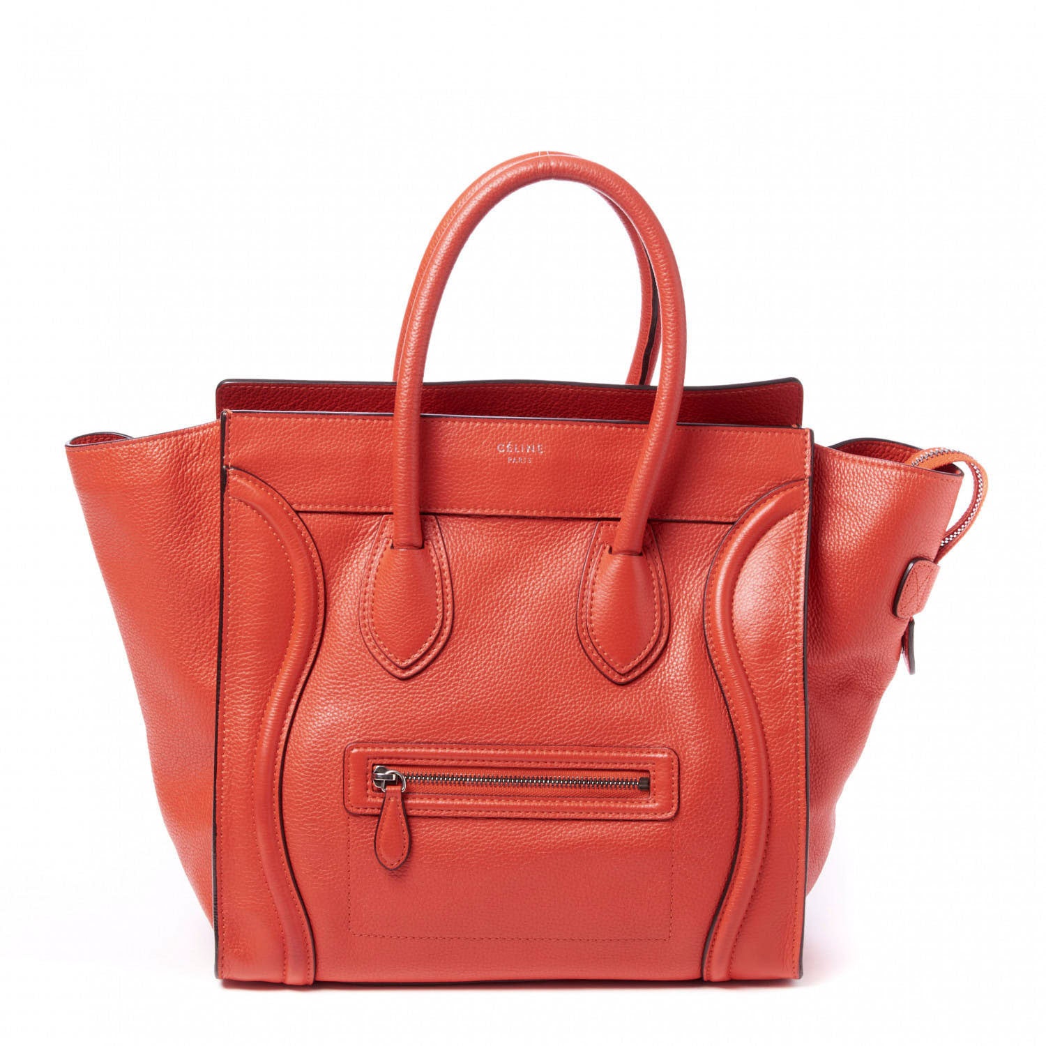 Celine Drummed Calfskin Mini Luggage Vermillion 1 of 8