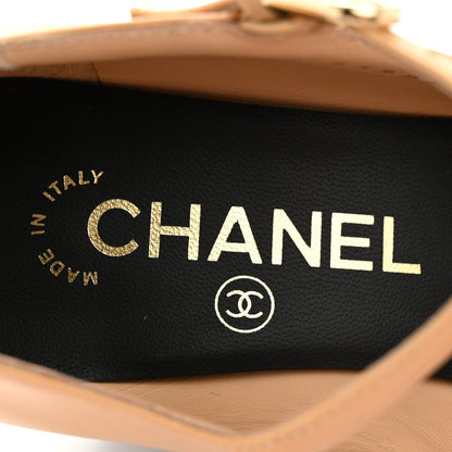 Chanel Shiny Goatskin Pearls Cap Toe Open Slingback Pumps 36 Beige Black 8 of 10
