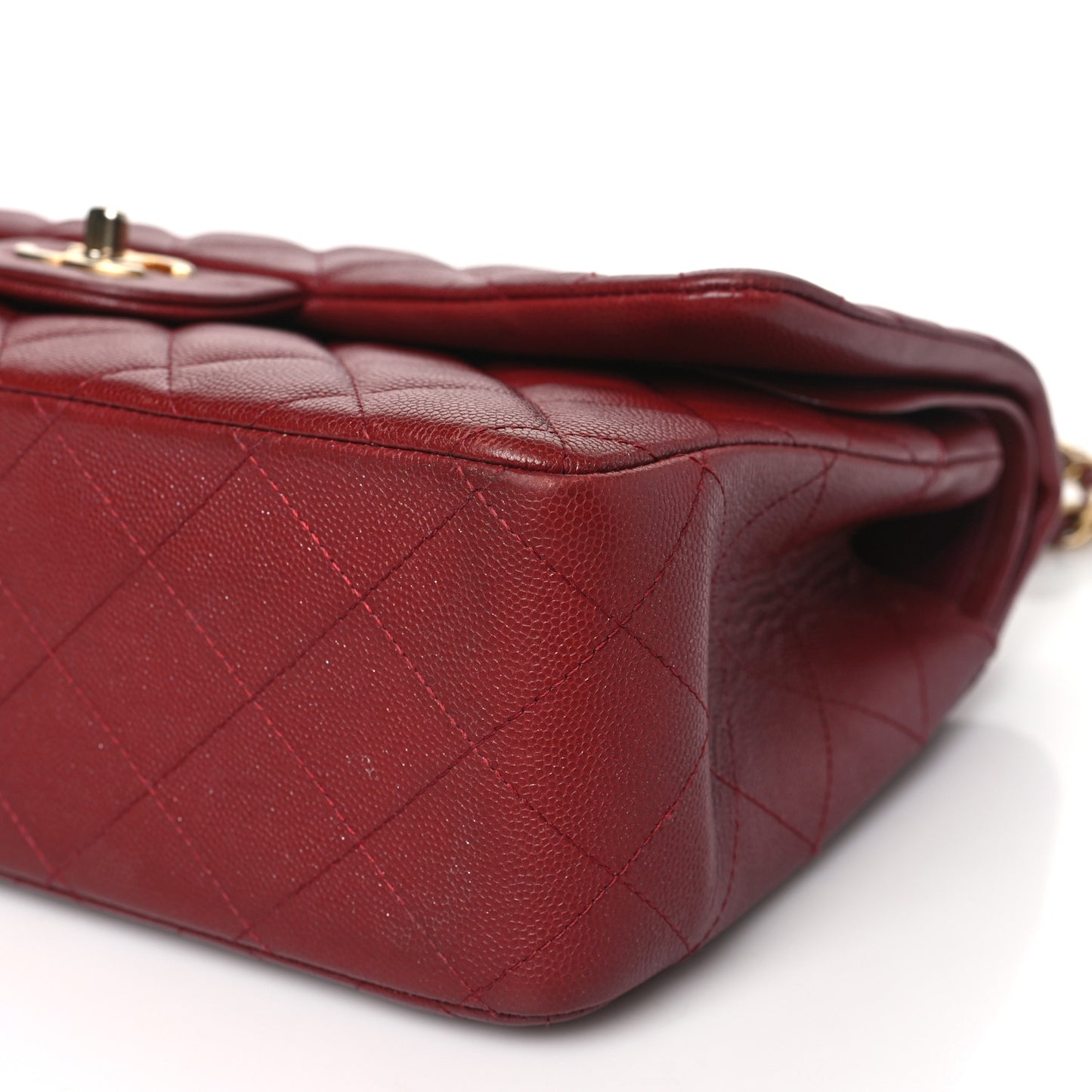 Iridescent Caviar Quilted Jumbo Double Flap Burgundy