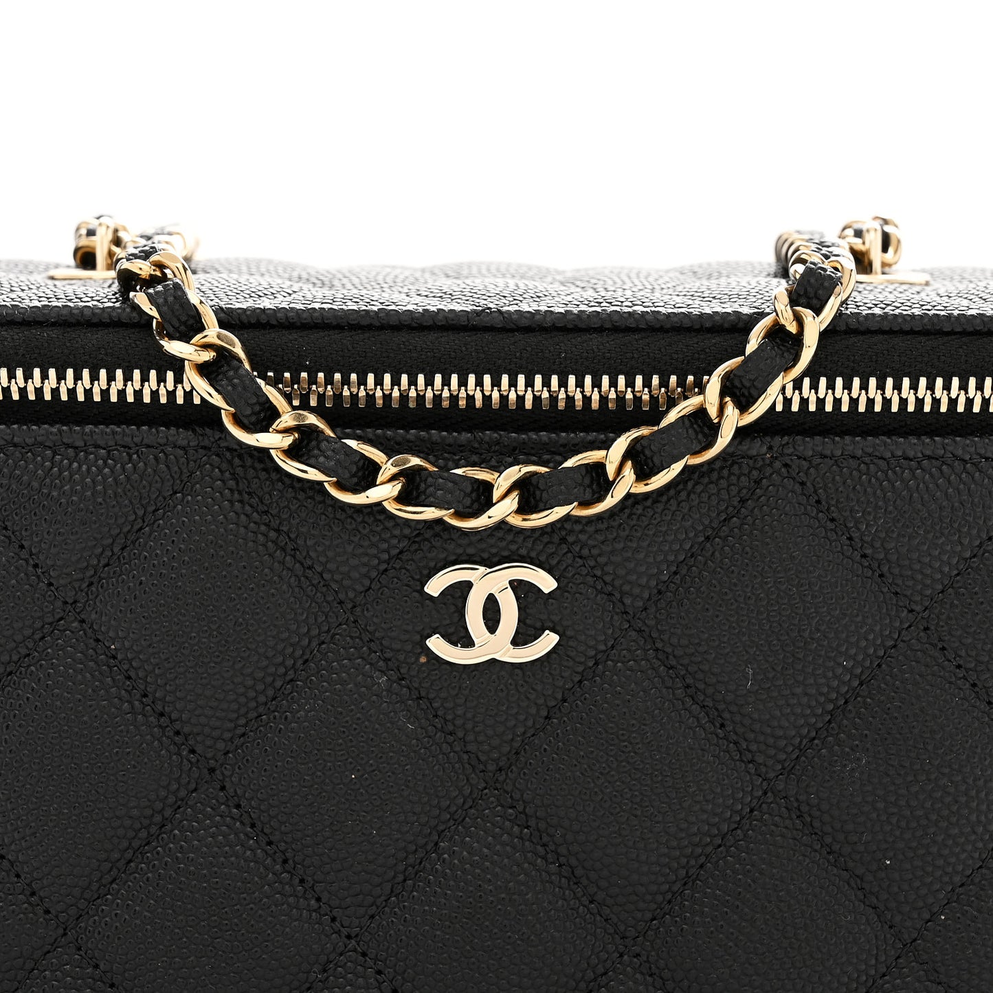 Caviar Quilted Small Tiny CC Vanity Case With Chain Black