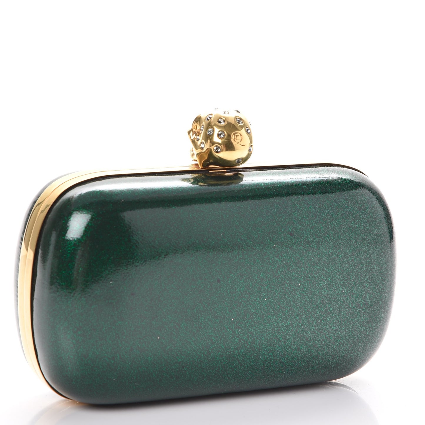 Patent Crystal Skull Box Clutch Green