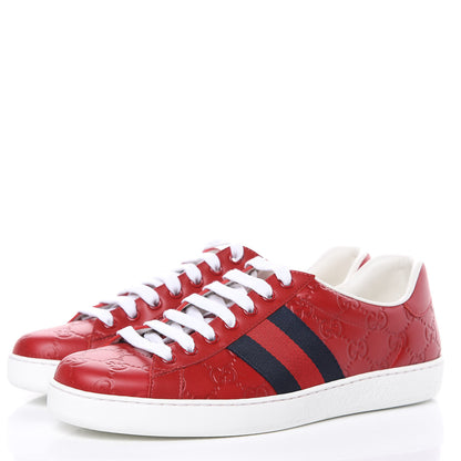 Gucci Guccissima Signature Web Mens Ace Sneakers 7.5 Hibiscus Red 3 of 9
