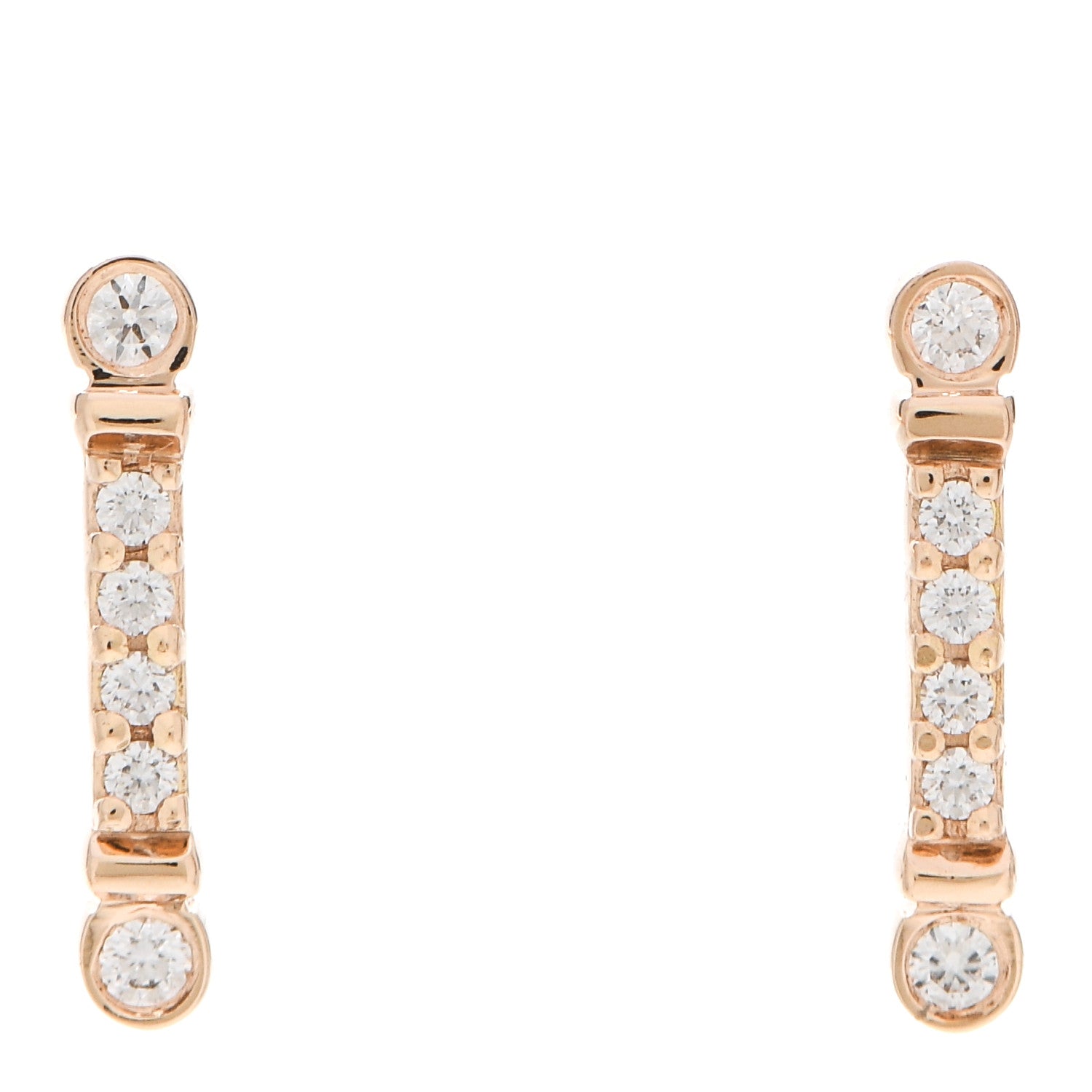 Tiffany 18K Rose Gold Diamond Fleur de Lis Key Bar Earrings 1 of 5