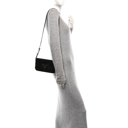 Prada Vernice Metal Triangle Logo Flap Shoulder Bag Black 2 of 9