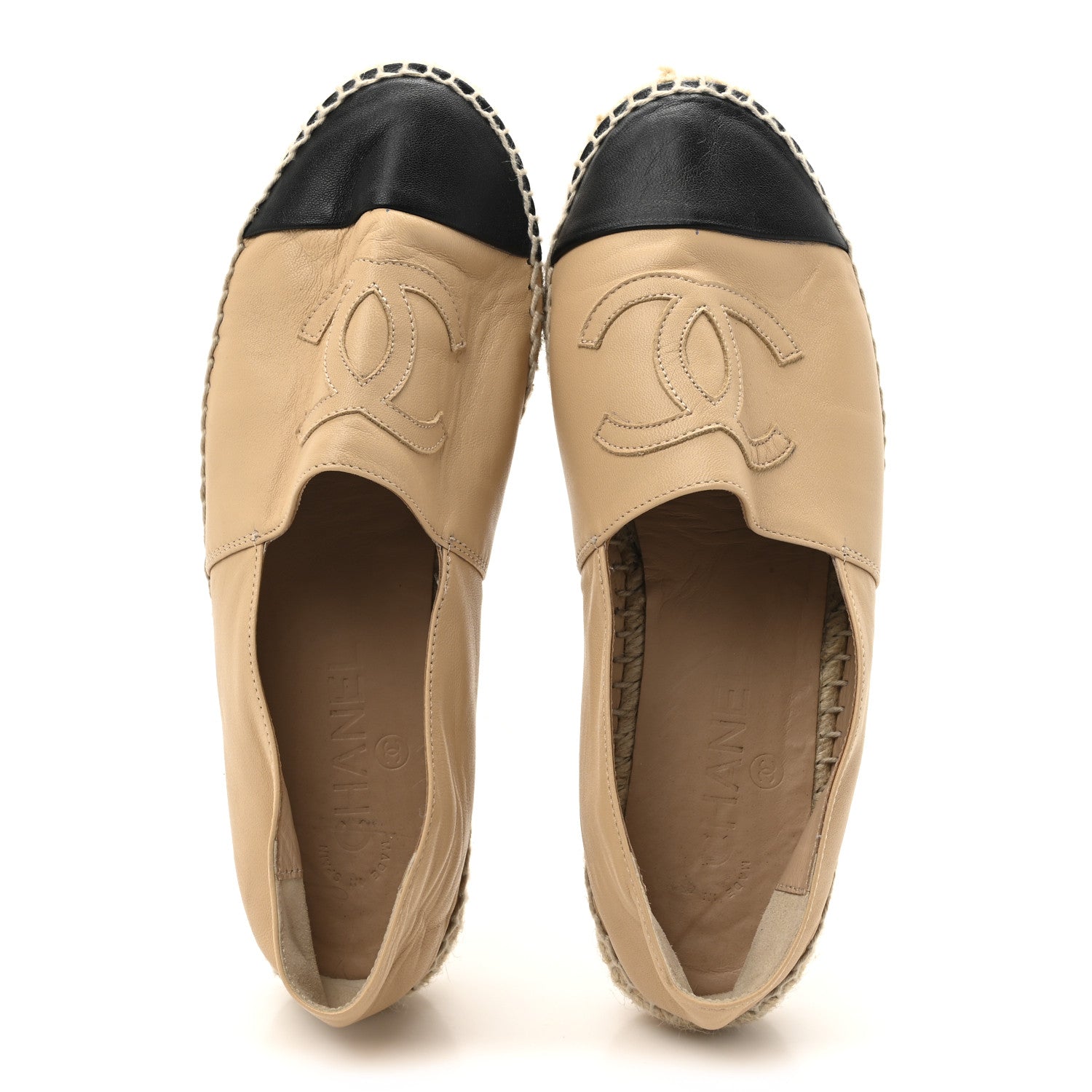 Chanel Lambskin CC Espadrilles 38 Beige Black 2 of 10