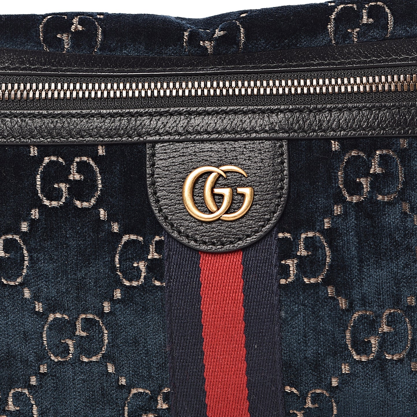 Velvet GG Monogram Web Belt Bag Blue Beige
