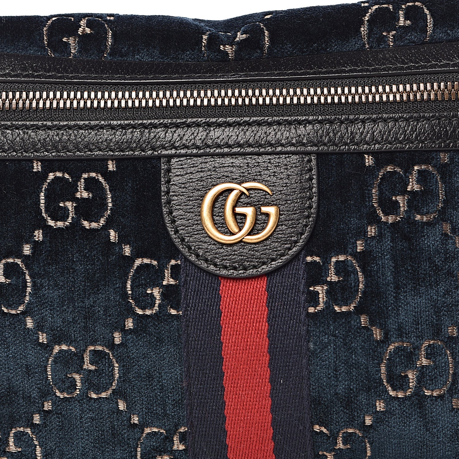 Gucci Velvet GG Monogram Web Belt Bag Blue Beige 11 of 11
