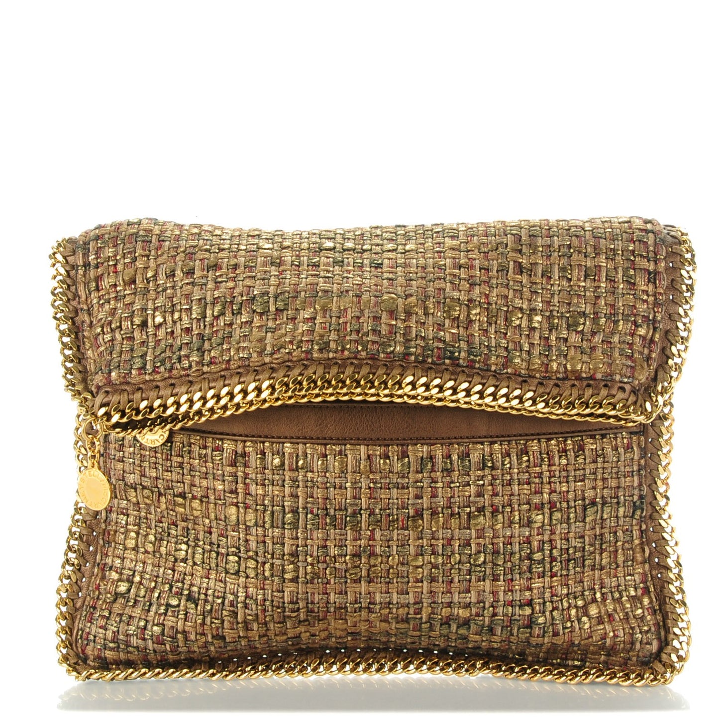 Woven Boucle Fold Over Falabella Clutch Gold