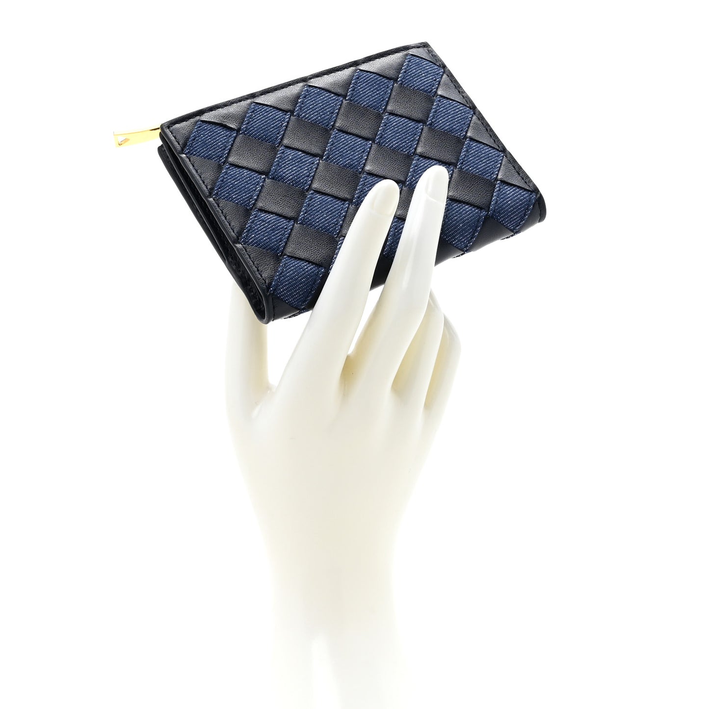 Nappa Denim Intrecciato Small Bi Fold Wallet Abyss Indigo