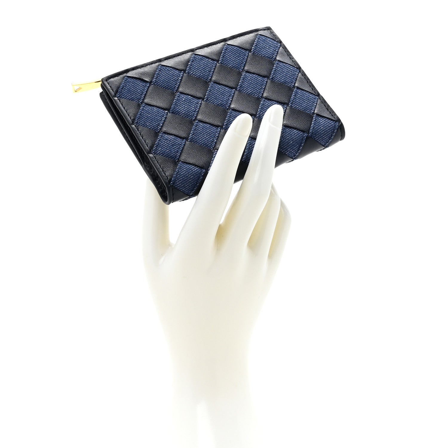 Bottega Veneta Nappa Denim Intrecciato Small Bi Fold Wallet Abyss Indigo 2 of 7