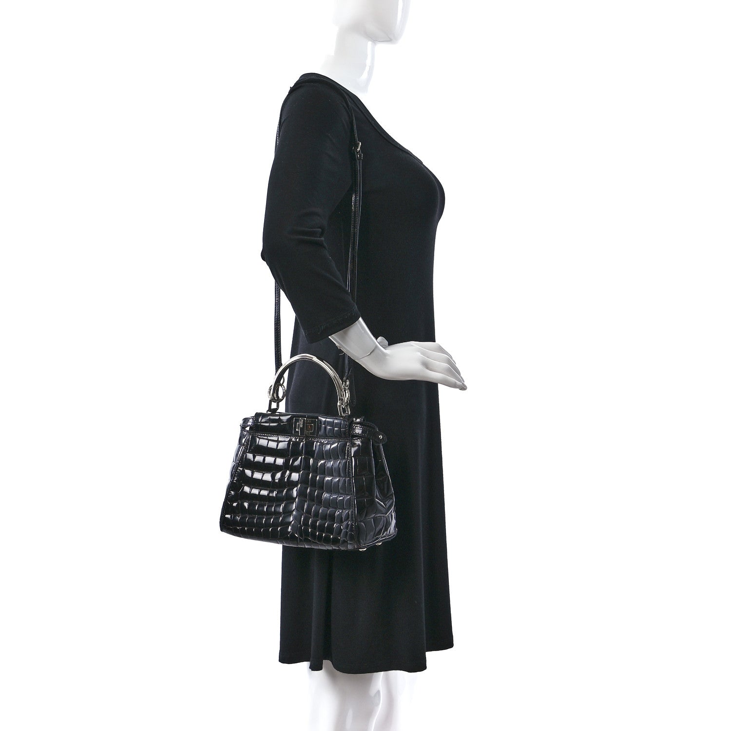 Fendi Crocodile Mini Peekaboo Iconic Satchel Black 2 of 10