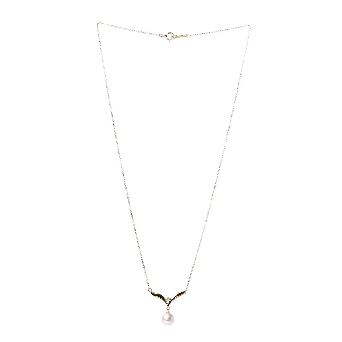 18K Yellow Gold Diamond Akoya Pearl 7mm Pendant Necklace