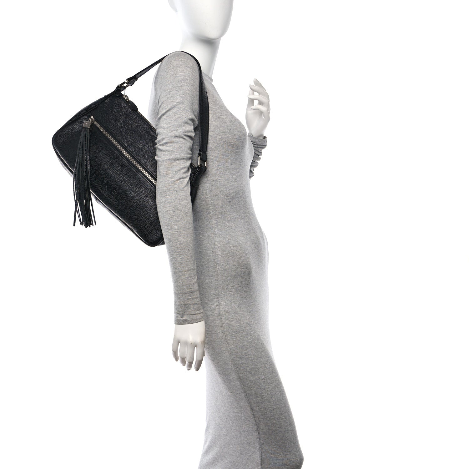 Chanel Grained Calfskin Tassel Shoulder Bag Black 2 of 12