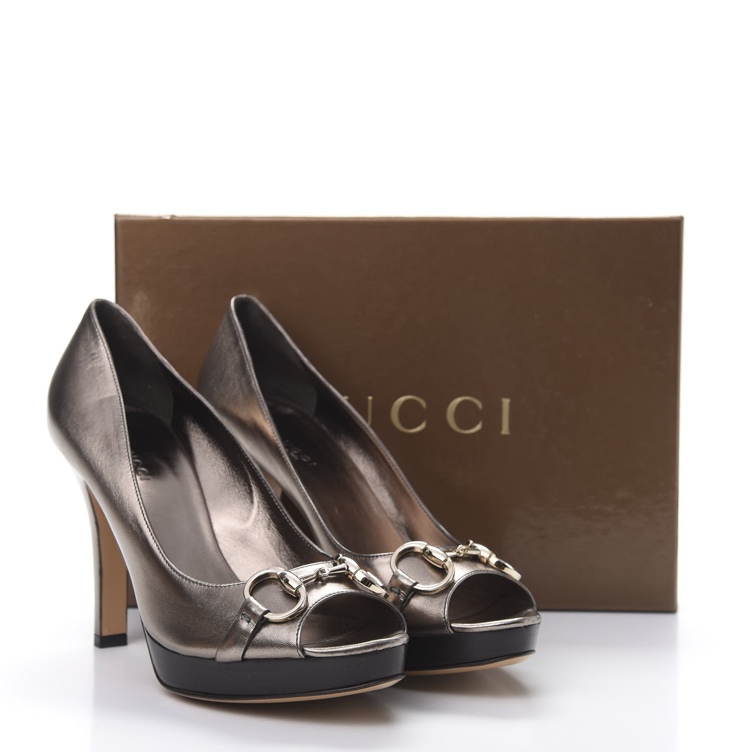 Gucci Metallic Nappa Hollywood Peep Toe Pumps 39.5 Sasso 12 of 12