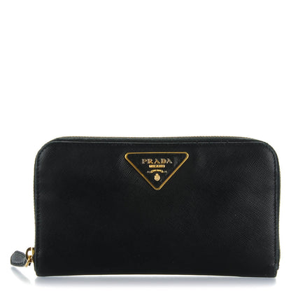 Prada Saffiano Triangle Zip Around Wallet Nero Black 1 of 7