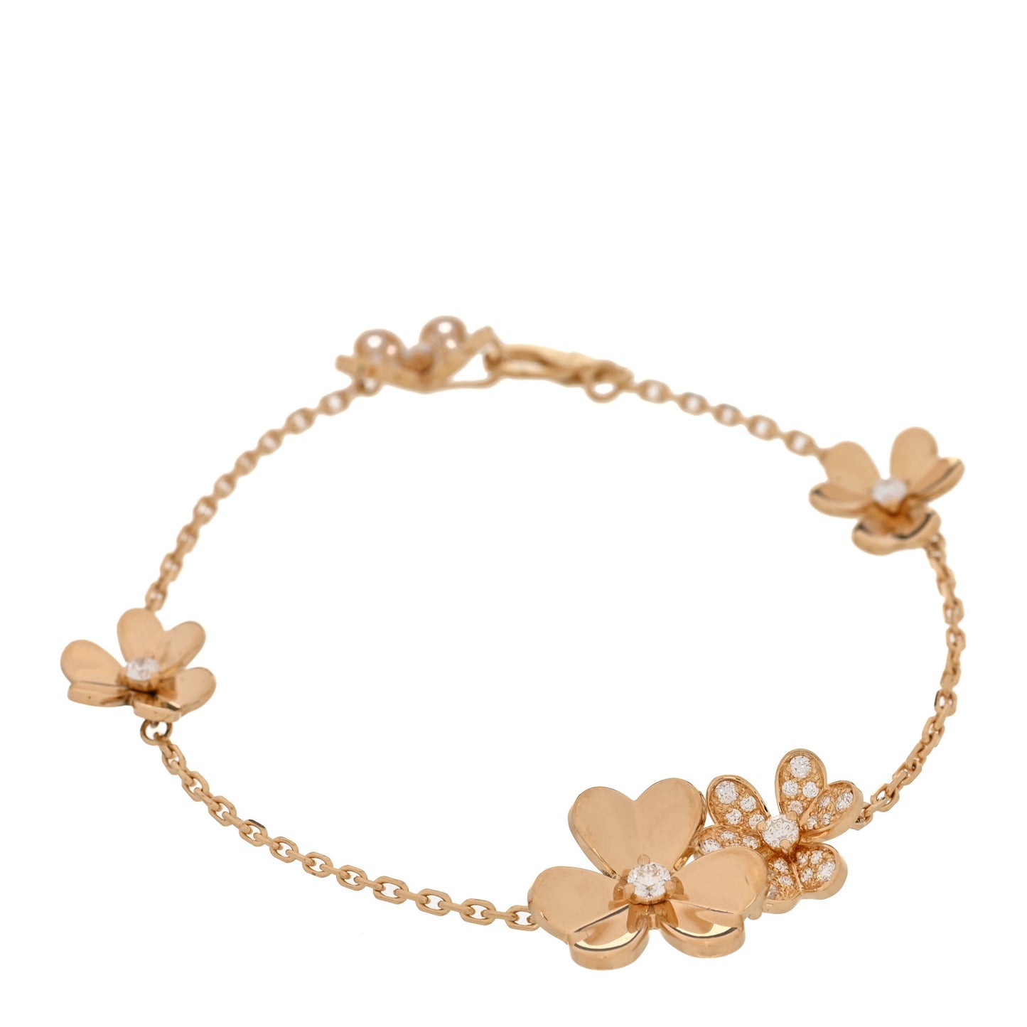 18K Yellow Gold Diamond Frivole 5 Flowers Bracelet