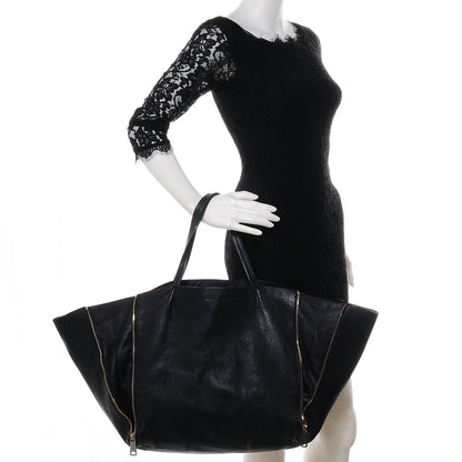 Celine Leather Horizontal Zipper Gusset Cabas Black 2 of 12