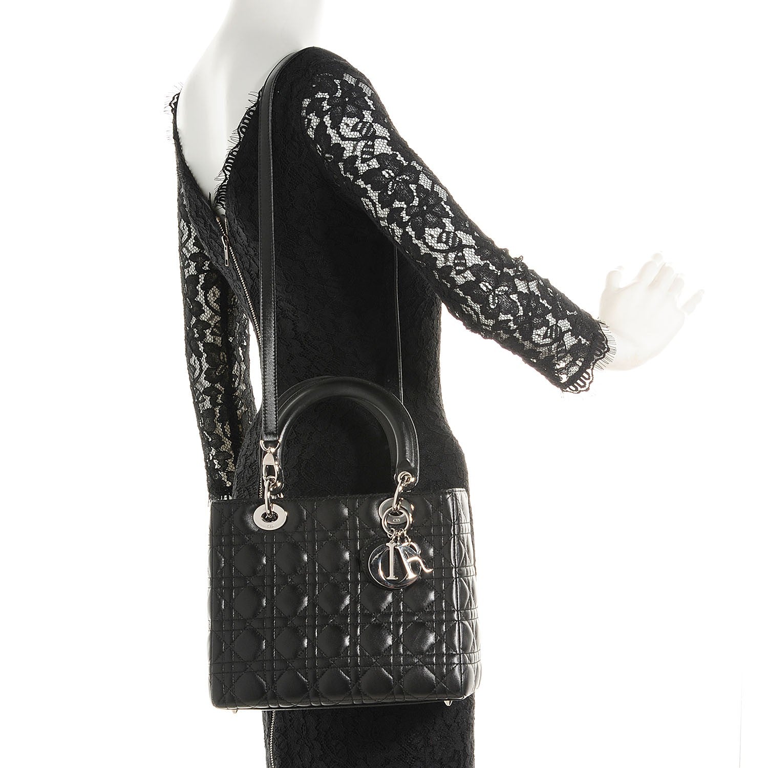 Christian Dior Lambskin Cannage Medium Lady Dior Black 2 of 7