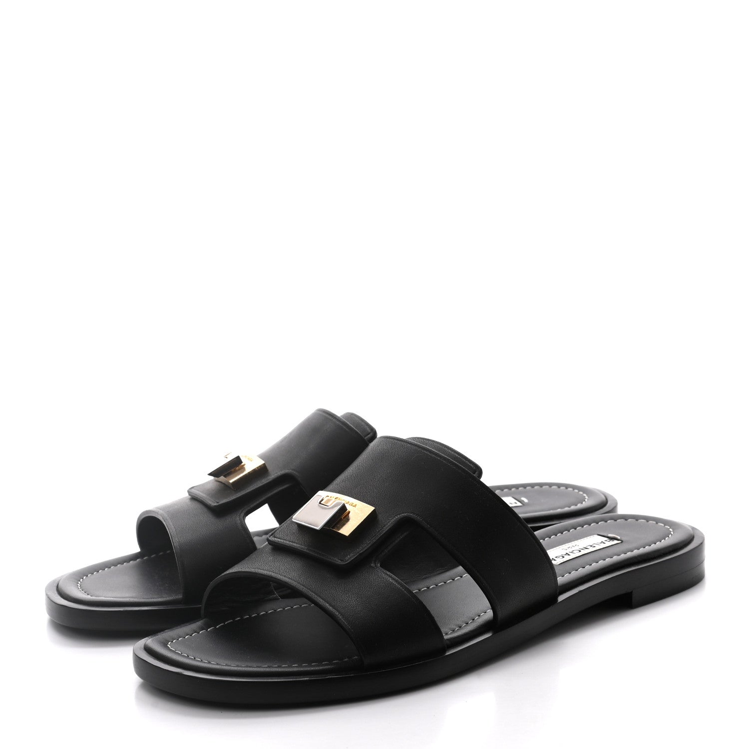 Balenciaga Calfskin Lock-Front Sandals 37.5 Black 3 of 9