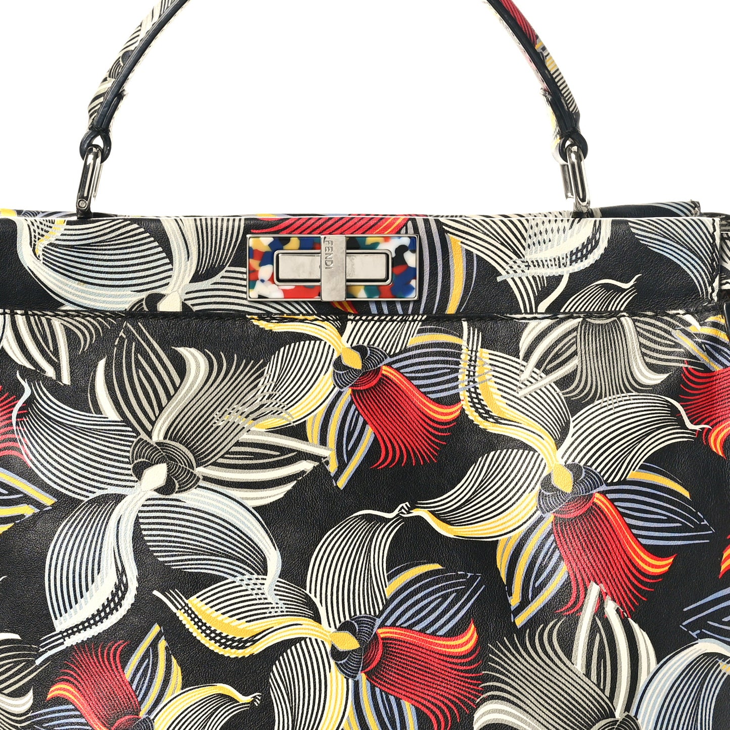 Calfskin Orchid Large Peekaboo Iconic Satchel Black Multicolor