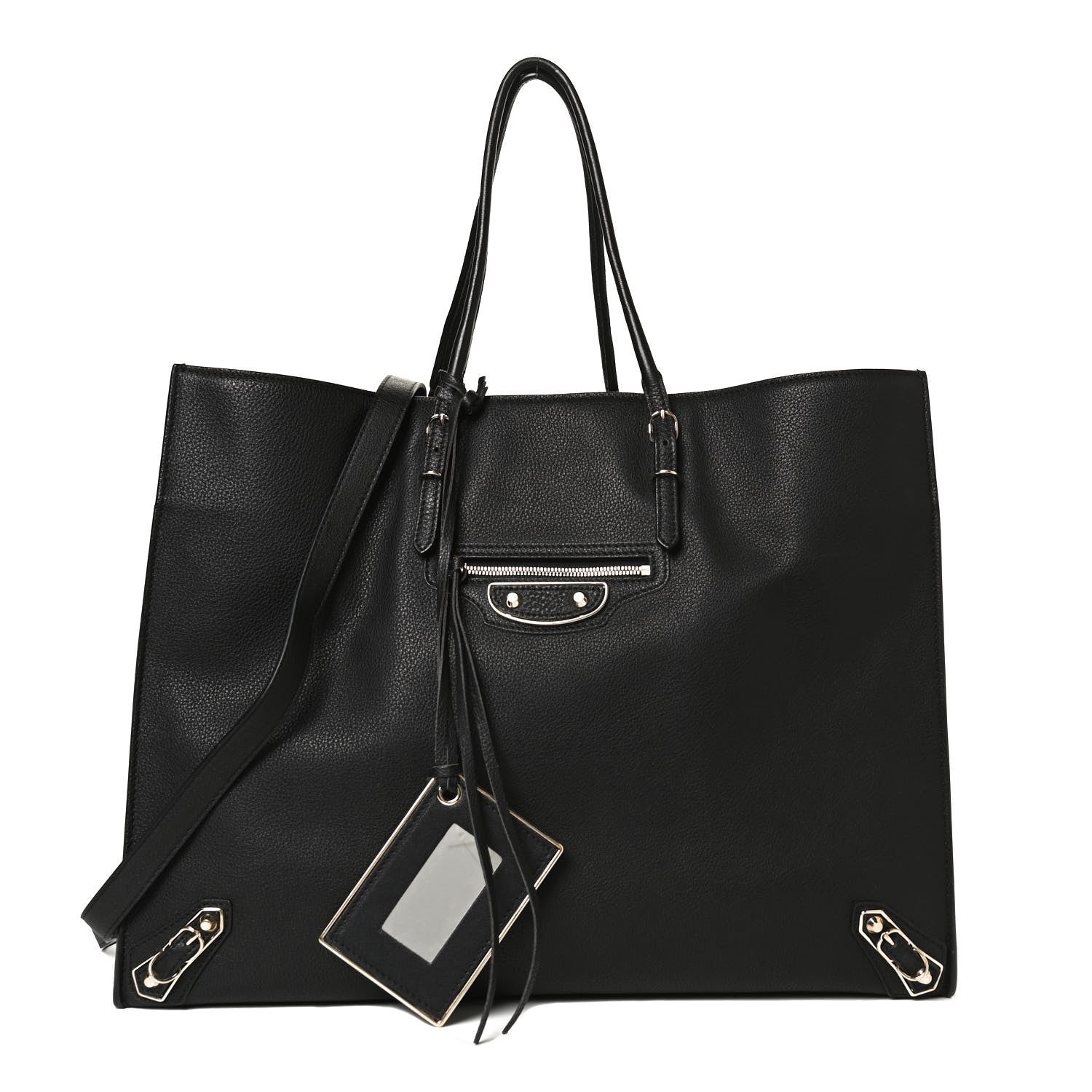 Balenciaga Grained Calfskin Silver Metallic Edge Hardware Papier A4 Tote Black 1 of 11