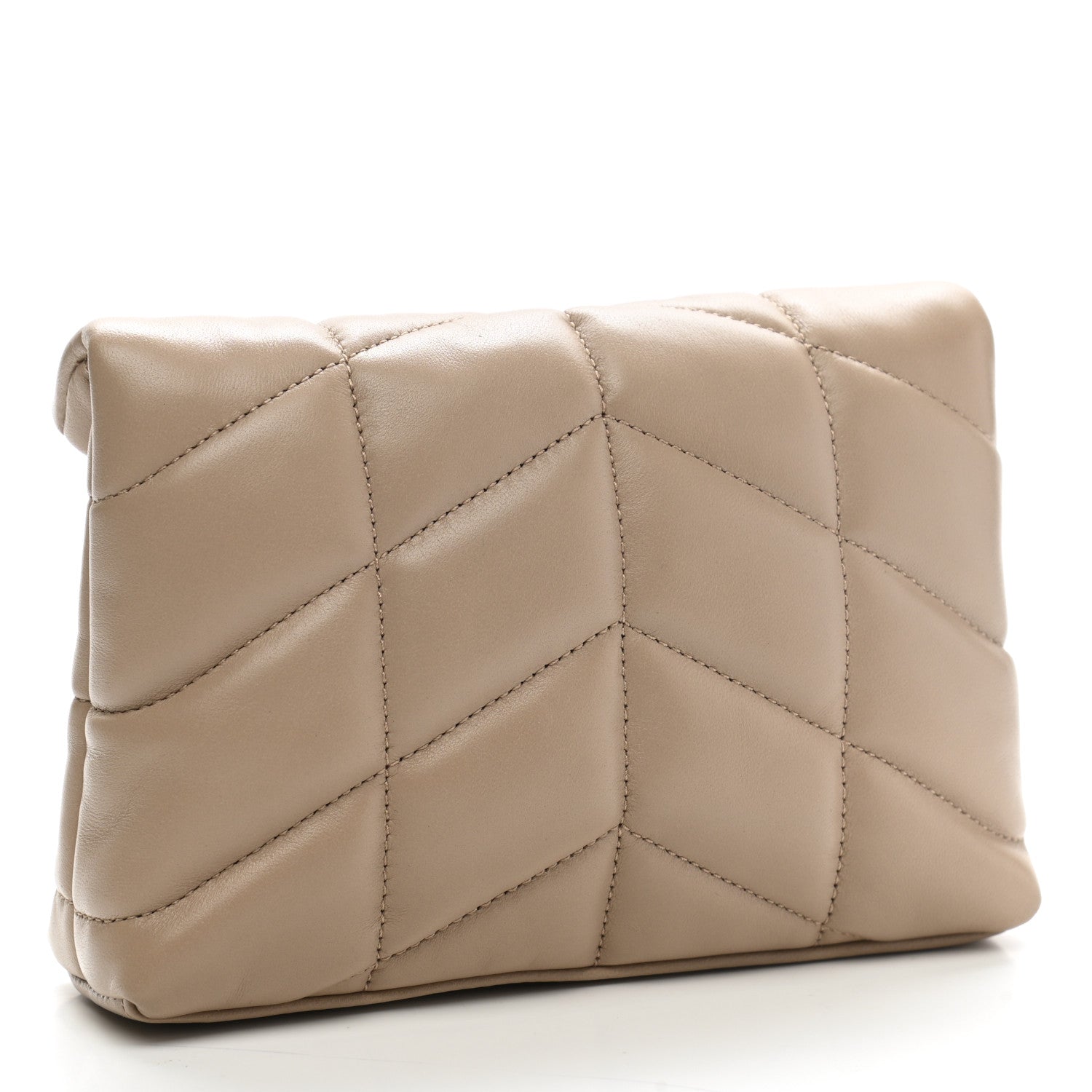 Saint Laurent Lambskin Monogram Loulou Puffer Pouch Clutch Dark Beige 3 of 7