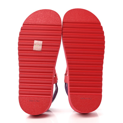 Chanel Lambskin Logo Platform Sandals 37 Red Purple Orange 5 of 10