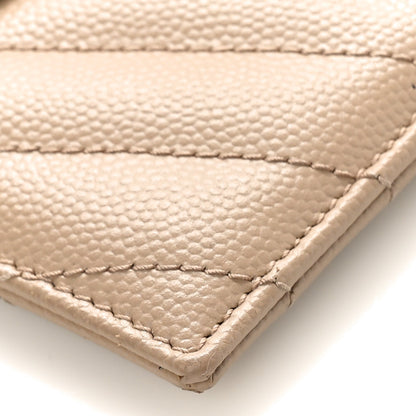 Saint Laurent Grain De Poudre Matelasse Chevron Monogram Credit Card Case Dark Beige 8 of 8