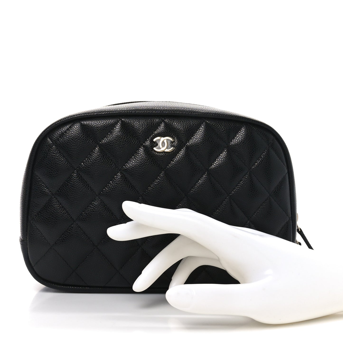 Caviar Quilted Medium Curvy Pouch Cosmetic Case Black