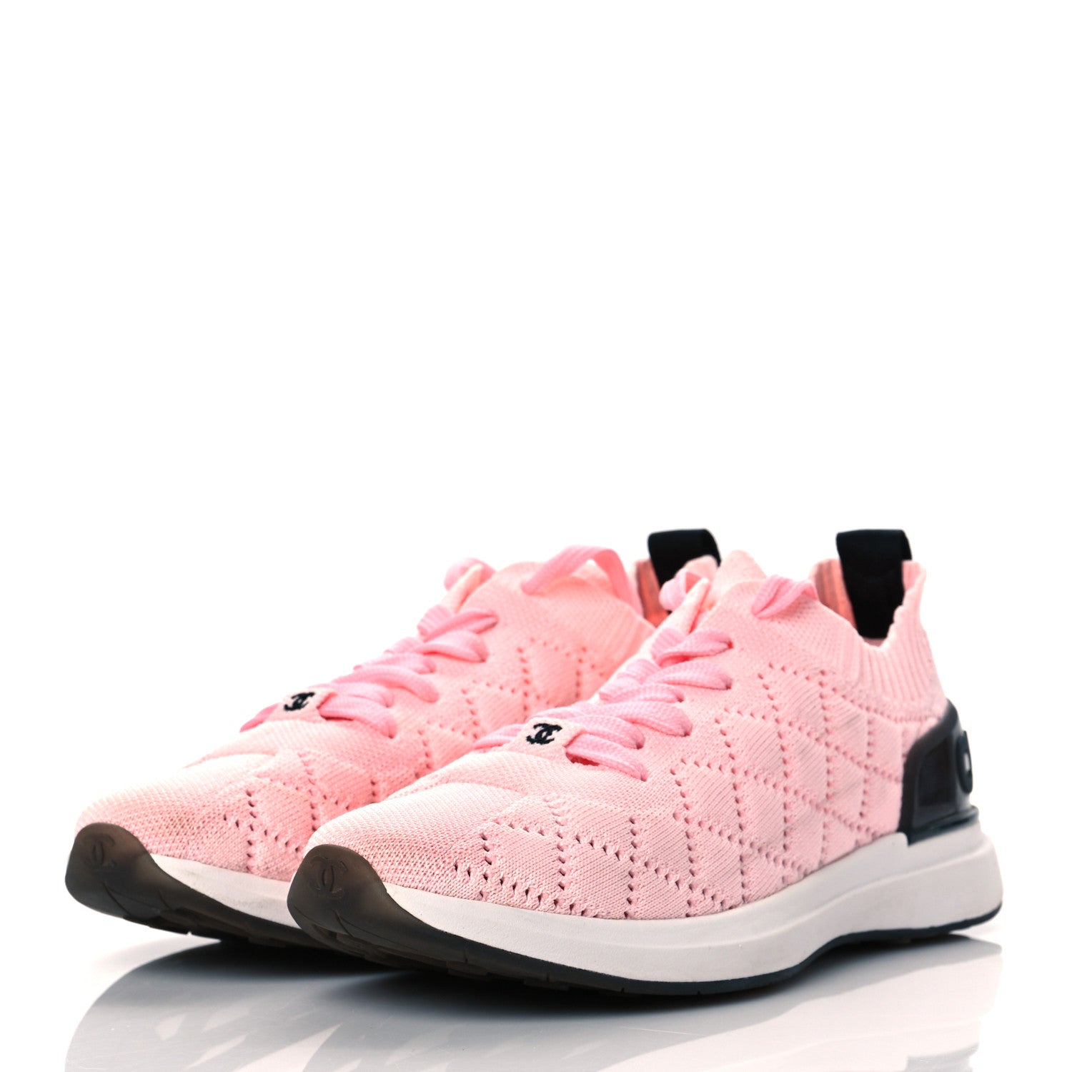Chanel Mixed Fibers Quilted Womens CC Sneakers 37.5 Light Pink 3 of 7
