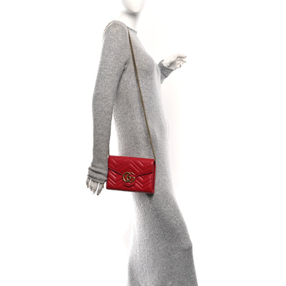 Gucci Calfskin Matelasse GG Marmont Chain Wallet Hibiscus Red 2 of 10