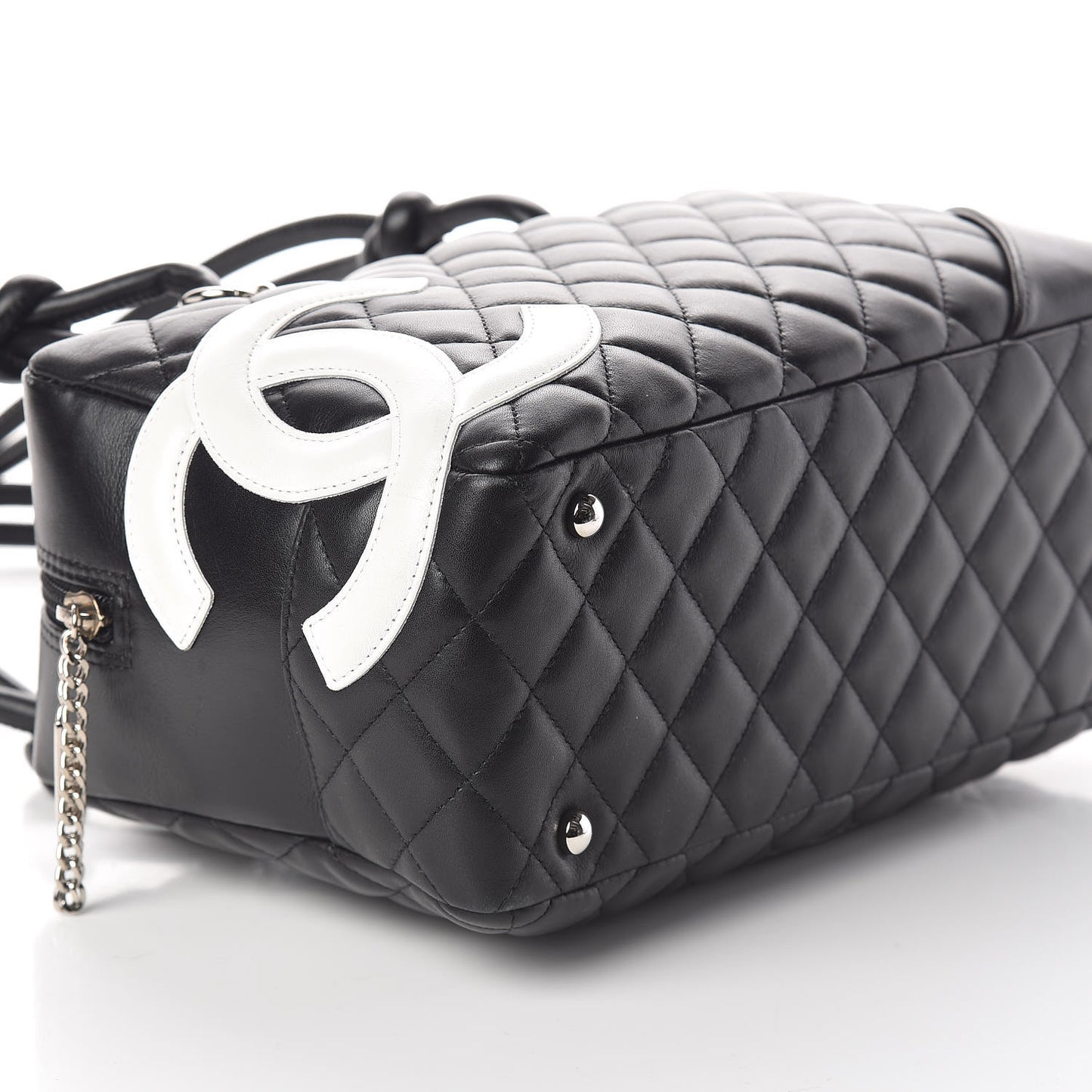 Calfskin Quilted Large Cambon Bowler Black White